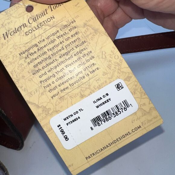 Patricia Nash Western Cutout Tooled Leather and Denim Convertible Crossbody - Picture 6 of 15